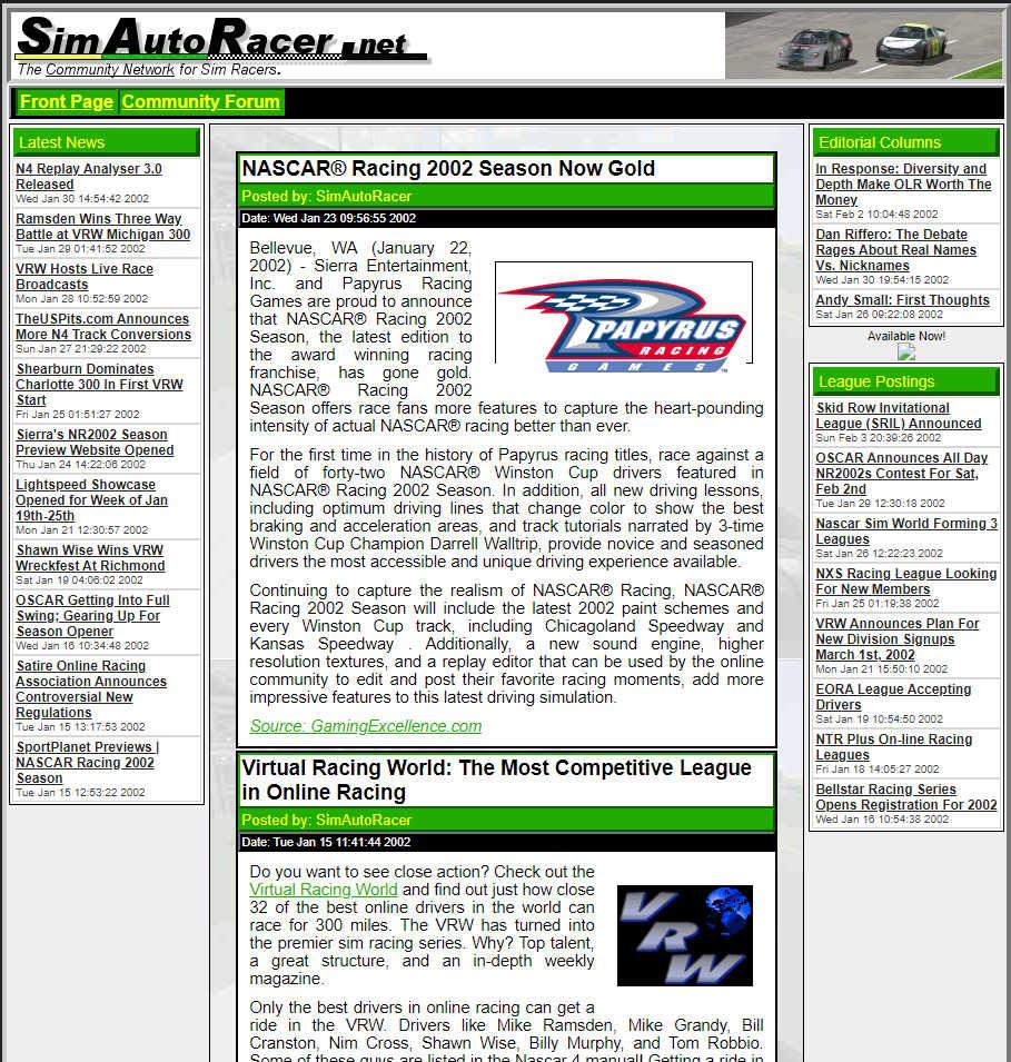 SimAutoRacer.net in 2002